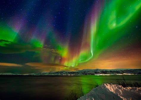 Multi Colored Aurora Borealis And A Starry Night Sky Over Tromsø