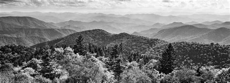 Panoramic View Of Smoky Mountains In Black And White Stock Image