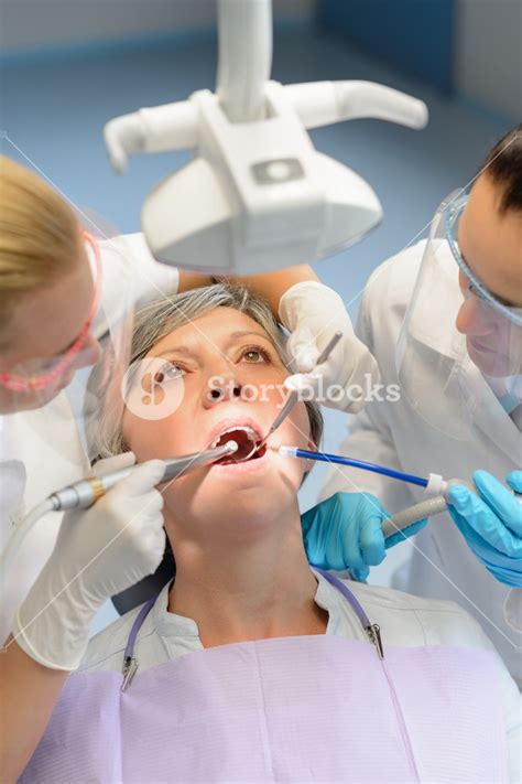Elderly Woman Patient Open Mouth Dental Checkup Professional Dentist
