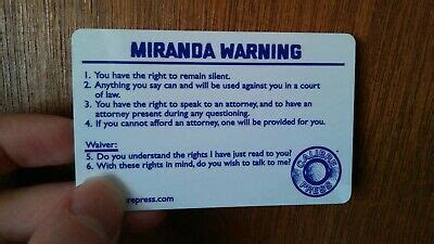 Maybe you would like to learn more about one of these? Miranda Warning/Rights Card for Law Enforcement (Police ...