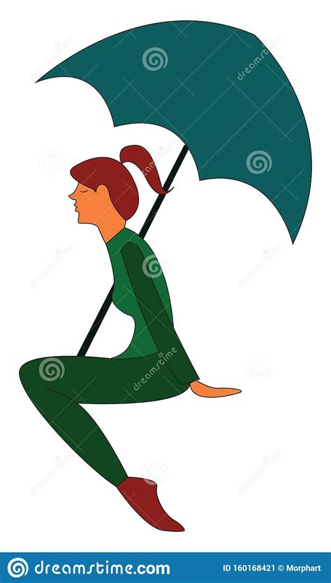 A Girl With A Green Umbrella Vector Or Color Illustration Stock Vector