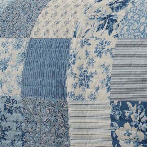 Laura Ashley Paisley Patchwork Cotton Reversible Blue Quilt Set Bed