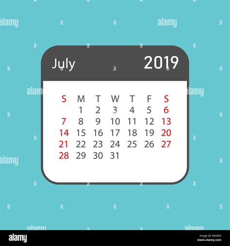 Kalender Juli 2019 Jahr In Einem Einfachen Stil Kalender Planer Design