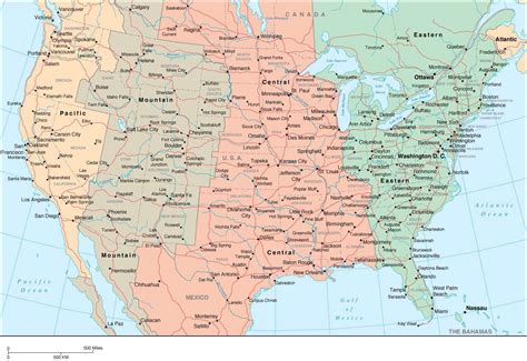 Us Map With Time Zones And Cities Map Vector
