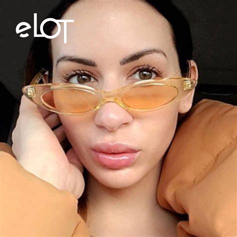 elot 2018 new fashion small cat eye sunglasses women vintage brand designer colorful oval lens