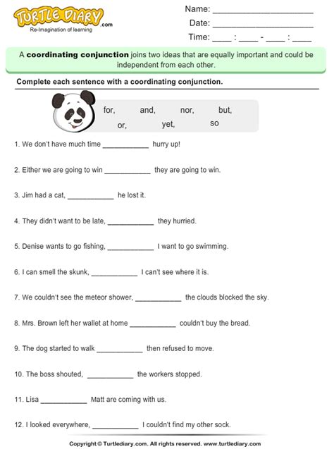 Coordinating Conjunctions Worksheets With Answers
