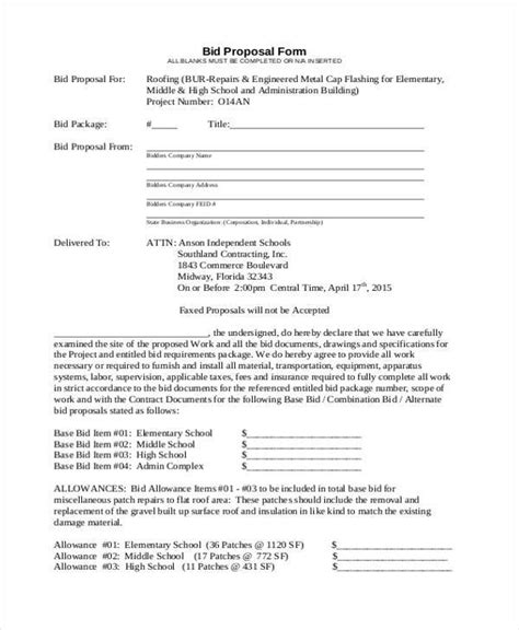 Free 9 Bid Proposal Forms In Pdf Ms Word