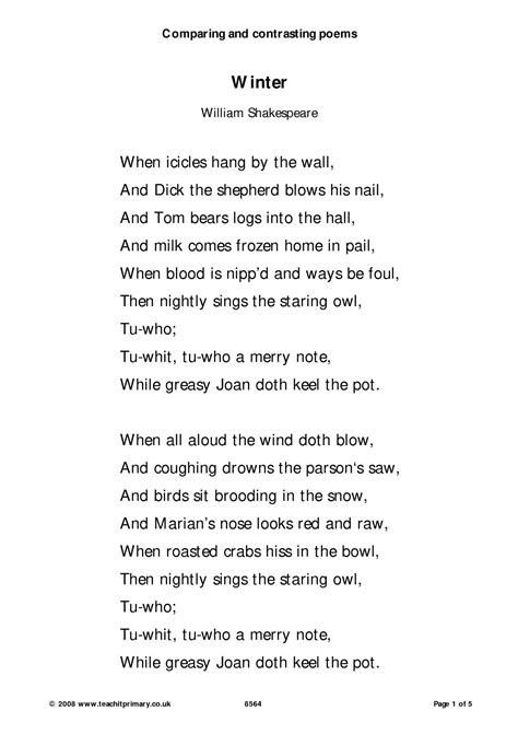 Winter Poetry Poems On A Theme Ks2 English Teachit