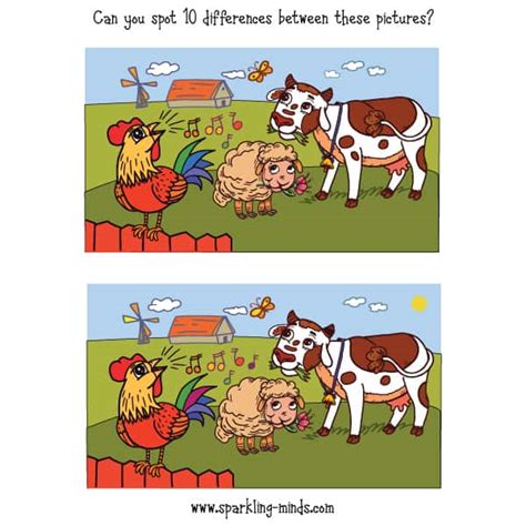 Farm Animals Spot The Difference Printable Sparkling Minds Gambaran