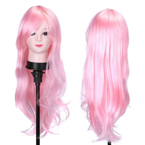 Fashion Pink Long Straight Wavy Women Lady Girl Cosplay Hair Wig Full