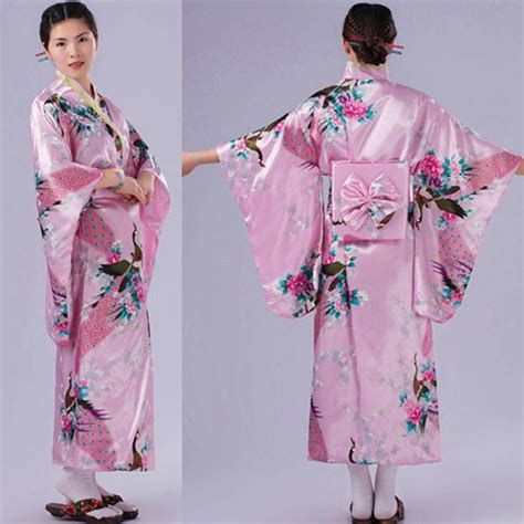 Traditionelle Bekleidung Bodbii Frauen Mädchen Japanische Satin Lange Mit Blumen Kimono Yukata