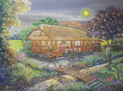 Buwan Courtship At Bahay Kubo By Jbulaong 2019 Oil On Canvas