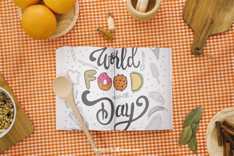Mockup de libro con desayuno | Archivo PSD Gratis