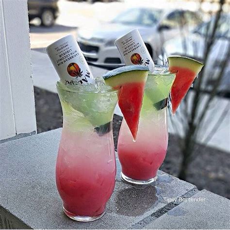Two flavors of rum combine with pineapple juice and orange juice to make a yummy, fruity drink. WATERMELON SURPRISE: Watermelon Mixer, Lemonade, Malibu ...