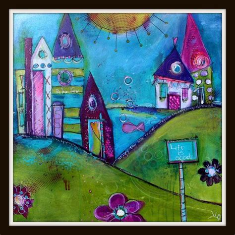 The Little Things 20x20 Whimsical Funky Village By The Sea By Jodi Ohl