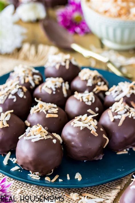 Chocolate Covered Coconut Cream Truffles Topped With Toasted Coconut On