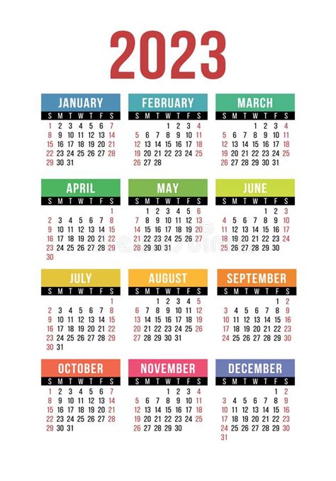 Calendar Design 2023 Year English Colorful Vector Vertical Wall Or
