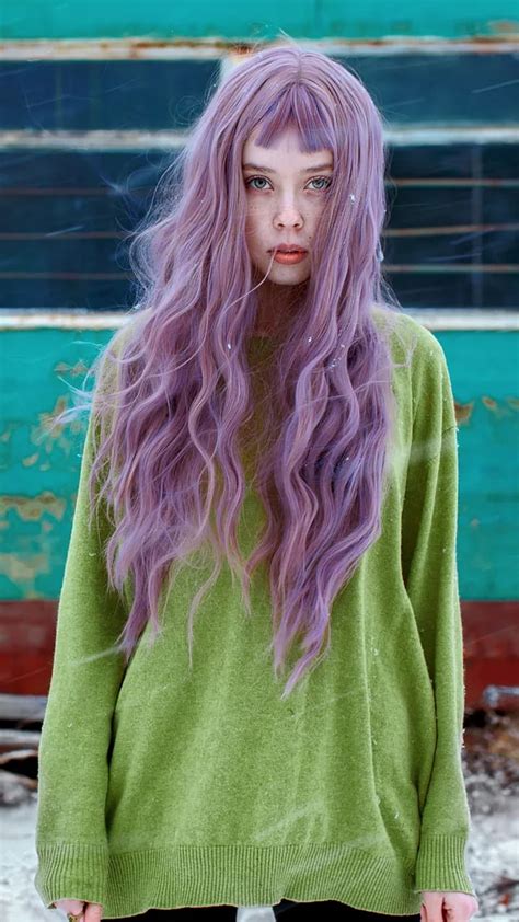 Colorful Colors Fashion Girl Green Model Purple Purple Hair Hd