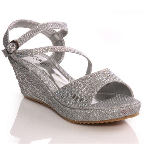 Unze New Girls Benta Wedge Fashion Wedding Sandals Silver Ebay