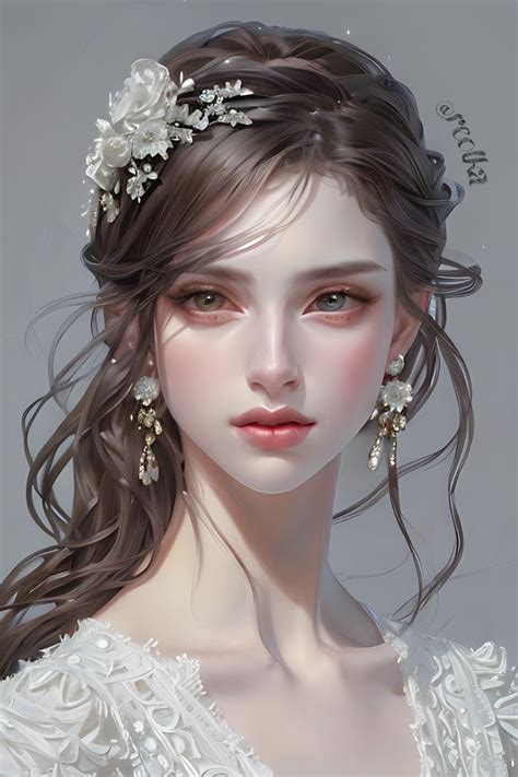 A Digital Painting Of A Woman With Long Hair And Flowers In Her Hair