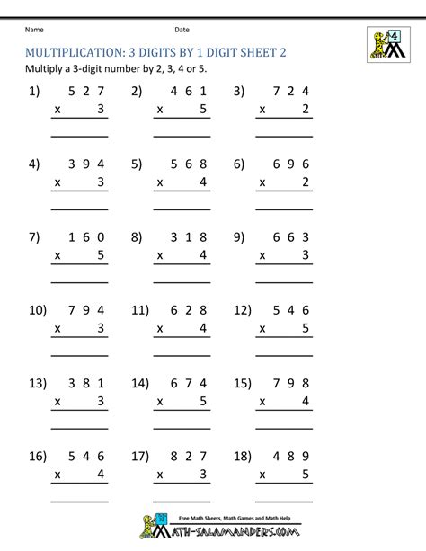 Multiplication Worksheets Grade 4 Pdf