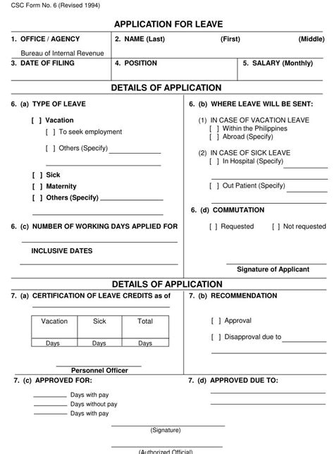 Csc Form 6 Application For Leave Carfareme 2019 2020
