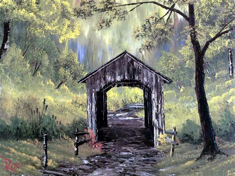 Covered Bridge Bob Ross Freehand Landscapes Painting In Oil For Sale
