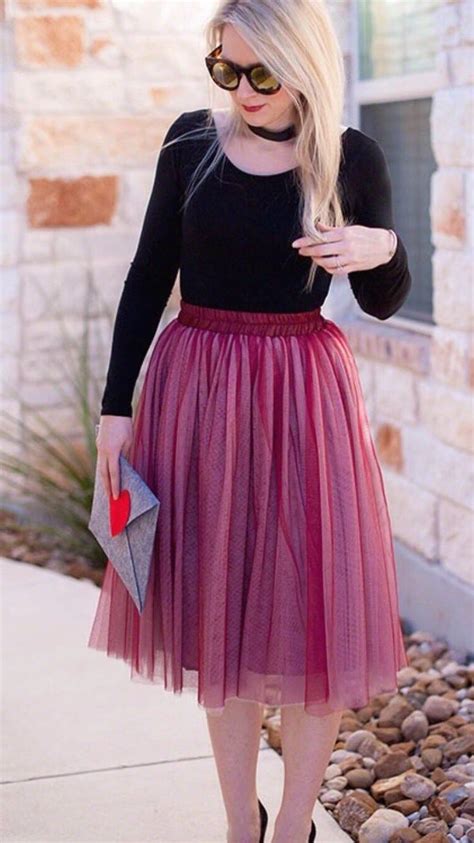 corinne ombre burgundy soft tulle skirt below knee fashion tulle skirt burgundy skirt