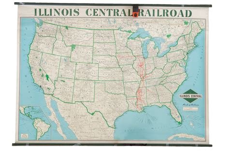 Vintage Illinois Central Railroad Pull Down Map