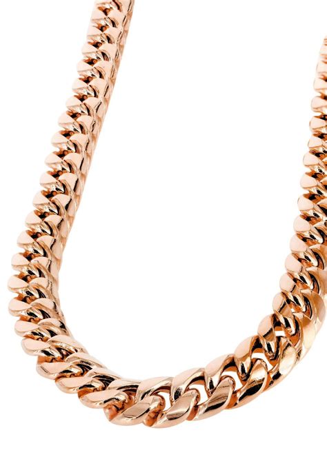 14k Rose Gold Chain Hollow Rose Miami Cuban Link Chain Frostnyc