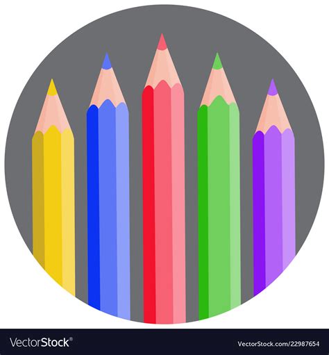 Five Color Pencils Rounded Gray Circle Icon Vector Image