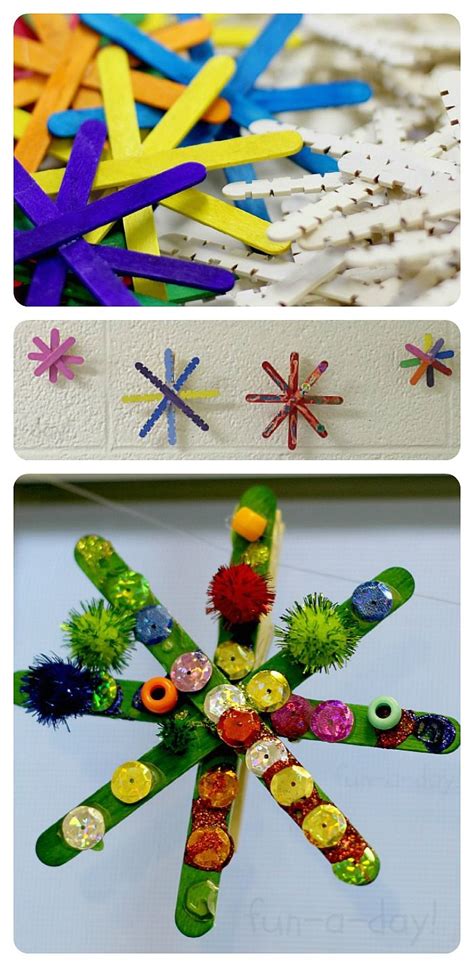 Winter Crafts Colorful Popsicle Stick Snowflakes