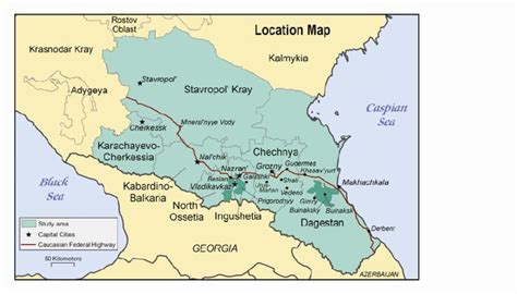 Location Map Of The North Caucasus Of Russia With Boundaries Of The