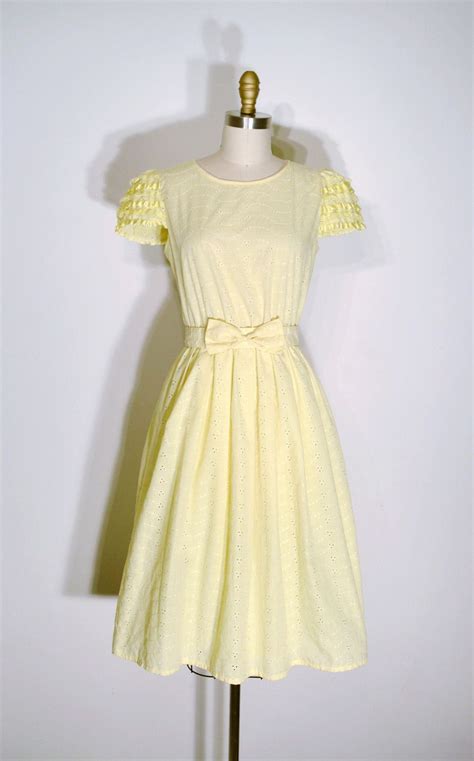 Vintage 1960s Dress 60s Party Dress Yellow Lace Floral Etsy Vintage
