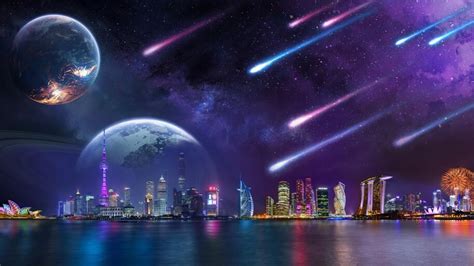 Night City Scenery Comet Planet Digital Art 4k 41937 Wallpaper