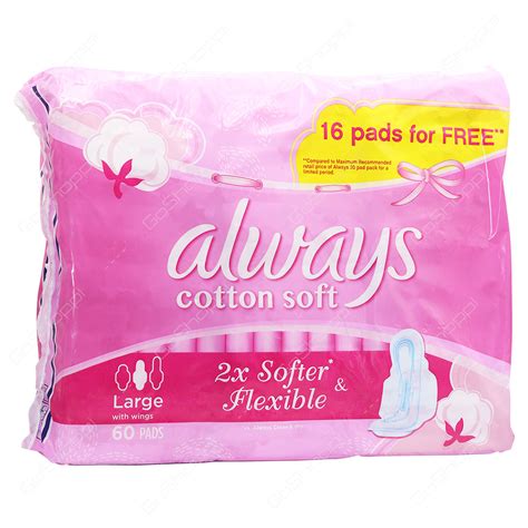 Always Cotton Soft 2x Softer Large With Wings 60 Pads Buy Online
