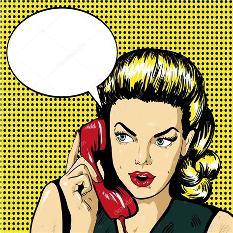 Woman Talking By Phone With Speech Bubble Vector Illustration In Retro
