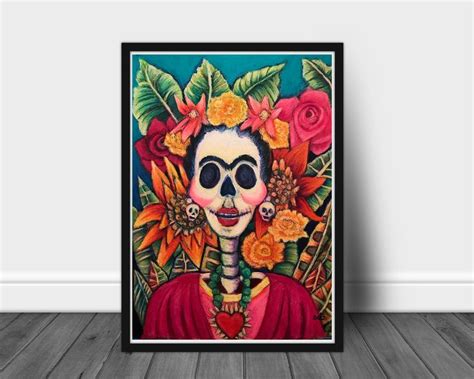 Frida Kahlo Skeleton Art 10x13 Digital Download Oil Pastel Drawings