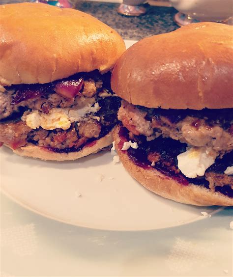 Turkey And Chorizo Burger Caramelized Onions Goat S Cheese And