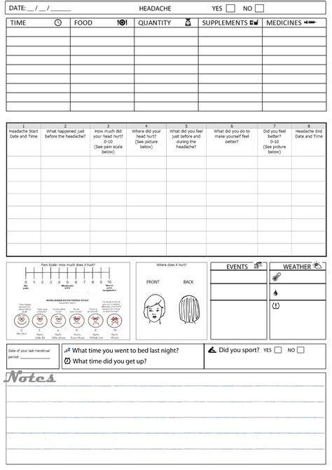 Headache Diary Free Printable Useful For Tracking Down Possible