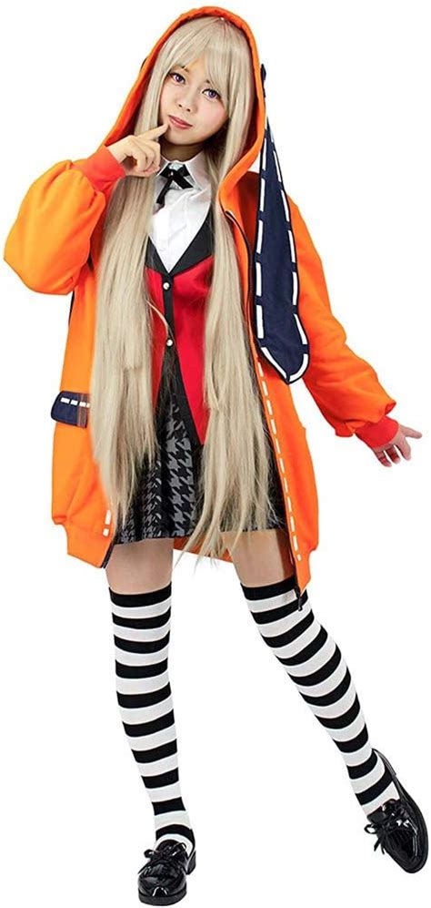 Anime Kakegurui Runa Yomozuki Cosplay Costume Orange With With Ears