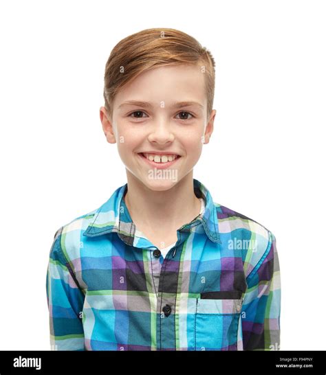 Smiling Boy In Checkered Shirt Stock Photo Alamy