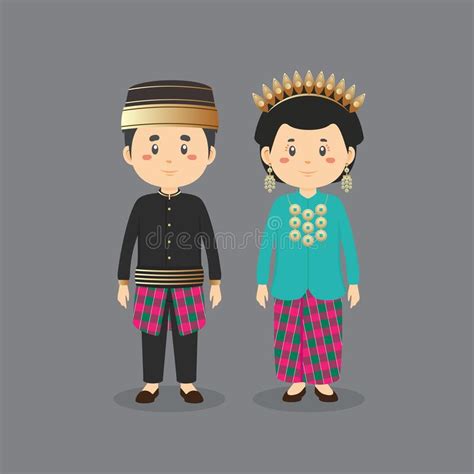 Couple Character Wearing South Sulawesi Traditional Dress Stock Vector