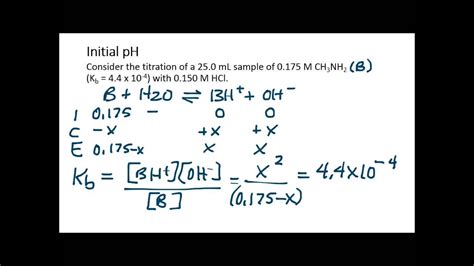 Calculations For Titration Of Weak Base With Strong Acid Initial Ph Youtube