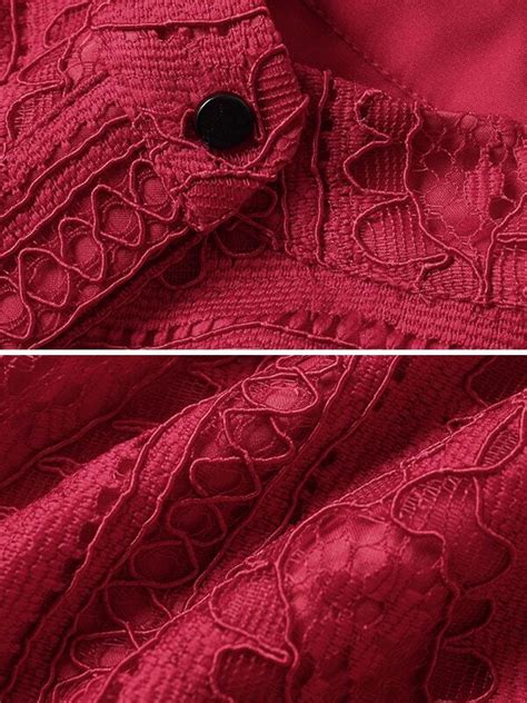 Red Round Neck Long Sleeve Tie Waist Lace Dress Shein Sheinside