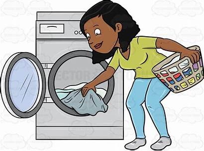 Laundry Clipart Clothes Woman Washer Taking Cartoon