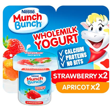 Munch Bunch Wholemilk Yogurt Strawberry And Apricot 4 X 100g 400g