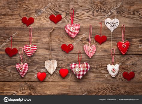 Wooden Background Red Valentine Hearts Holiday Concept — Stock Photo