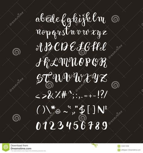 Brush Pen Handwritten Alphabet Letters Numbers And Symbols Vector