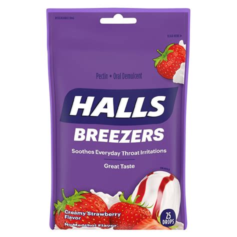 Halls Breezers Pectin Throat Drops Cool Creamy Strawberry Walgreens